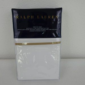 RALPH LAUREN TWIN Luxury Flat Sheet White Palmer Percale 464 Thread Count